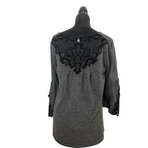 Maurices Gray Top M Lace Velvet Detail Bell Sleeves Fall Spooky season Classy